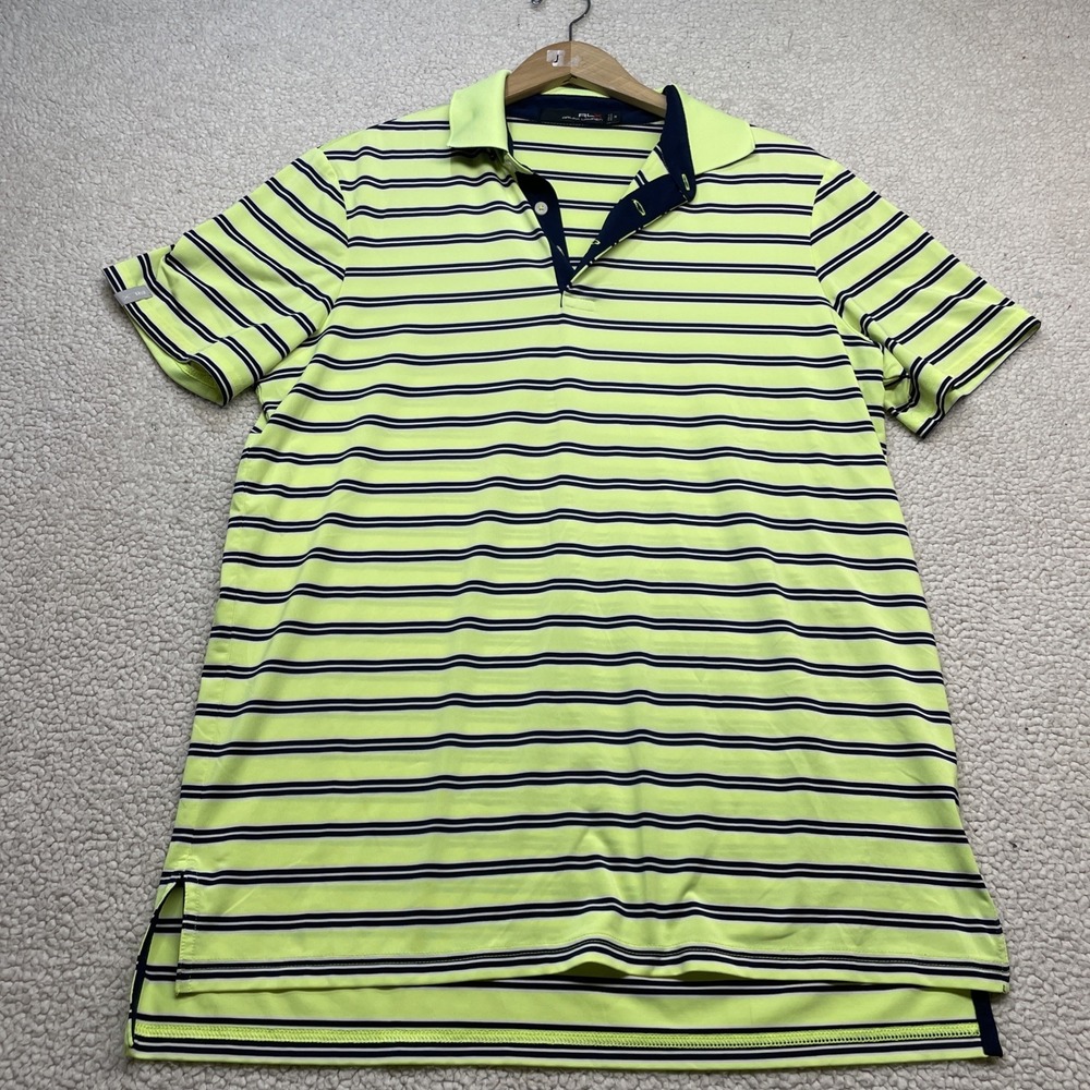RLX Polo Shirt Mens XL Lime Green Navy Striped Performance Golf Short Sleeve